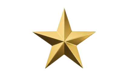 Isolated Gold Star Award Symbol, Five Point Emblem, Winner Prize, Achievement, Quality Mark, Rank Sign