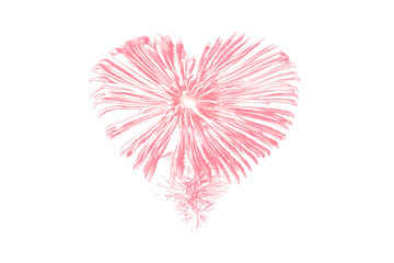 Pink fireworks in the shape of a heart texture, cut out layer, png isolated on white or transparent background, love wedding or Valentine's day celebration