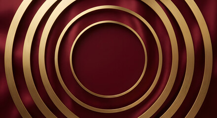 Elegant abstract design featuring concentric gold rings on a deep red background for luxury and modern decor