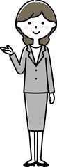こちら　案内するスーツの女性