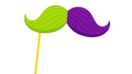 Isolated two-tone novelty mustache prop on stick, party decoration for themed event