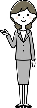 こちら　案内するスーツの女性
