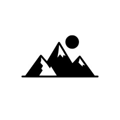 Bold Minimalist Mountain Range Vector Icon. Black and White Flat Design Peak Silhouette for SVG Cutting Files, Outdoor Adventure Branding, Hiking Logo, and Modern Wilderness Horizon Illustration