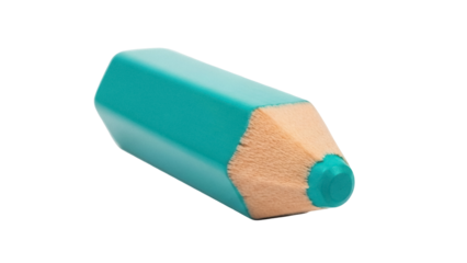Isolated cyan wood-cased pencil, prepared lead tip for drafting, writing, and drawing task