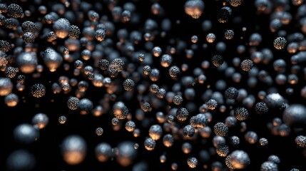 Abstract metallic spheres floating in dark space