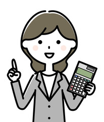 電卓を持つスーツの女性