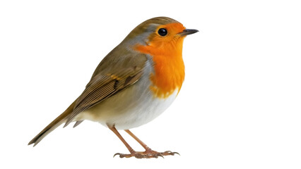 Fototapeta premium Isolated European Robin, Erithacus rubecula, perched and looking left in perfect focus