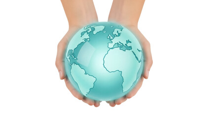 Isolated, hands holding a green globe, concept of world care, support, environmental protection