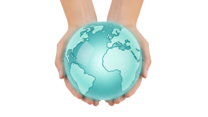 Isolated, hands holding a green globe, concept of world care, support, environmental protection