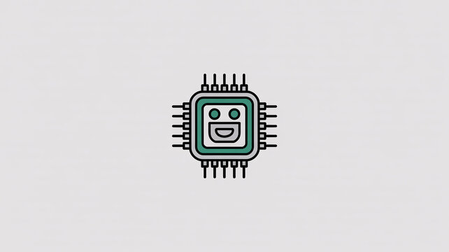 Friendly robot microchip with smiling face and green accents