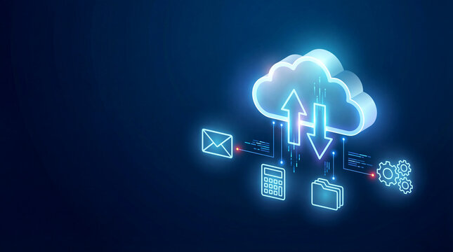 Cloud Computing Technology Concept with Data Transfer and Digital Service Icons - Powered by Adobe