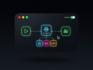 AI Agent Workflow Diagram with Neon Icons
