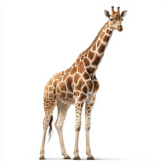 Obraz premium AI-generated image - A full-body studio shot of a single giraffe standing upright on a seamless white background.