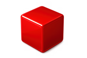 Red glossy 3d cube creating a modern square block geometric shape design element with rounded edges