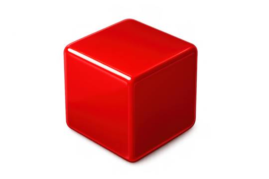 Red glossy 3d cube creating a modern square block geometric shape design element with rounded edges - Powered by Adobe