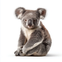 Fototapeta premium AI-generated image - A cute and fluffy koala is captured in a full-body studio shot, sitting upright on a seamless white background. 