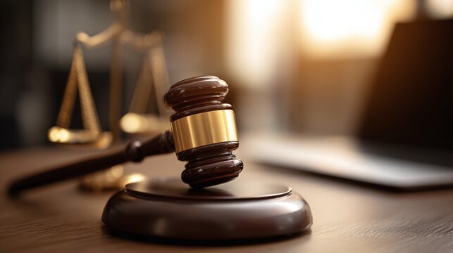 Justice on Display: Gavel and scales of justice evoke law, equity, and judicial process. Symbolizing fair trials, legal decisions, and balanced judgement within the justice system.