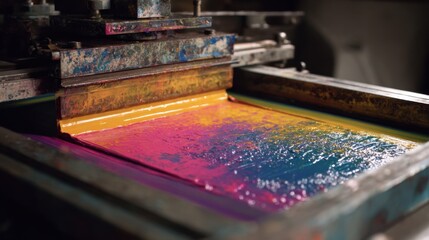 Medium shot capturing the process of printing colorful designs on postcard envelopes emphasizing vibrant creative expression