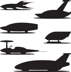 Futuristic Transport Vehicle Silhouettes Collection