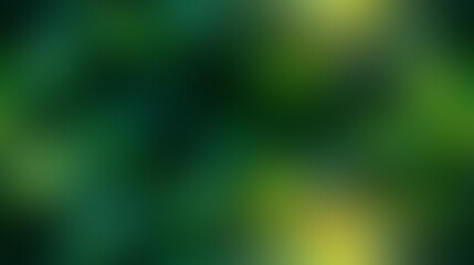 Abstract blurred background of lush green foliage with dappled sunlight filtering through.