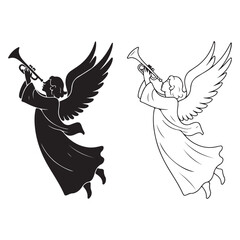 Angels blowing trumpets in black and white illustrations