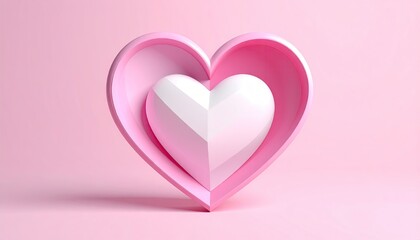 Minimalist 3D rendering of nested pink hearts symbolizing love and affection.
