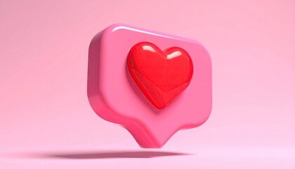 Modern 3D pink social media notification icon with a glossy red heart symbol representing likes and engagement.