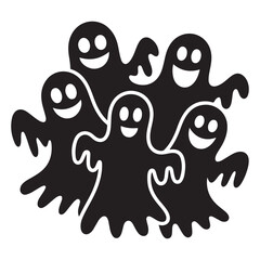 Smiling ghosts in a spooky playful group