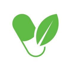 Vegetarian capsules icon with pills and plant, vegan, healthy and natural