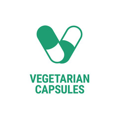Vegetarian capsules icon with pills and plant, vegan, healthy and natural