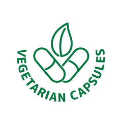 Vegetarian capsules icon with pills and plant, vegan, healthy and natural