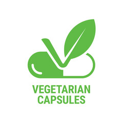 Vegetarian capsules icon with pills and plant, vegan, healthy and natural