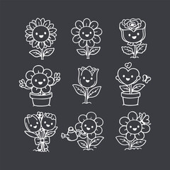 Adorable Hand-Drawn Smiling Flower Characters Collection