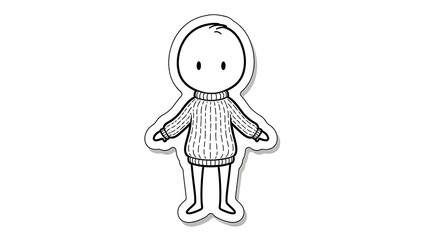 Simple Line Drawing of a Cute Cartoon Person Wearing a Cozy Sweater.