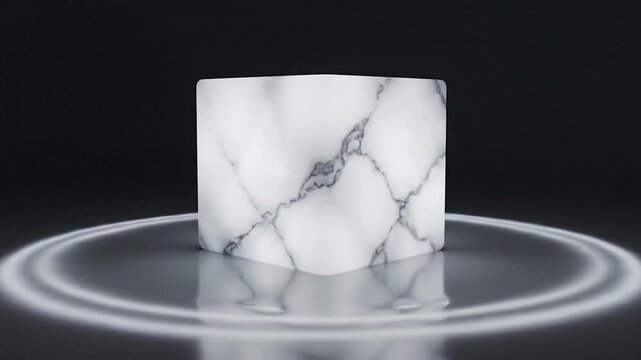 White marble block with gray veins on dark background