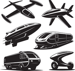 Futuristic Transport Vehicle Silhouettes Collection