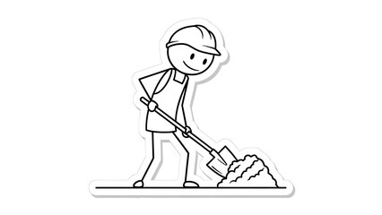Simple Stick Figure Construction Worker Digging with Shovel.