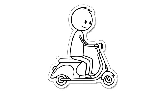 Simple Stick Figure Riding a Scooter Illustration.