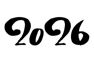 2026年 年賀状用 手書き筆文字 数字イラスト
