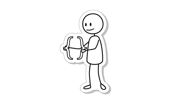 Stick Figure Holding Curly Braces Symbolizing Programming and Coding.