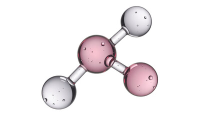 3D molecular model with pink and white spheres and tubes structure isolated on a transparent background