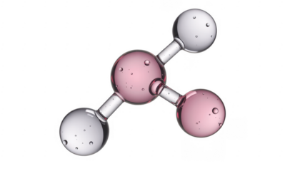 3D molecular model with pink and white spheres and tubes structure isolated on a transparent background