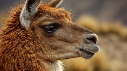 Fototapeta premium Guanaco llama animal profile fur detail