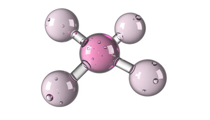 3D molecular structure model with pink and purple spheres isolated on a transparent background