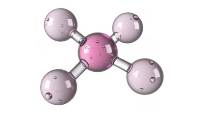 3D molecular structure model with pink and purple spheres isolated on a transparent background
