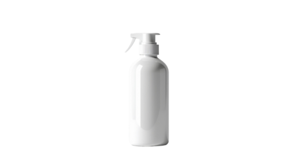 Clean white plastic spray bottle with a trigger pump on a plain background.