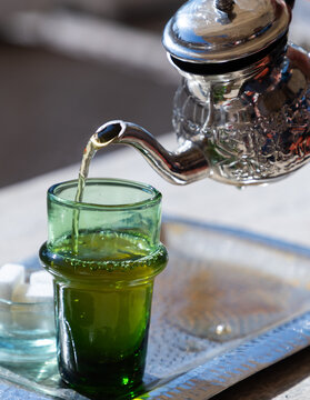 traditional mint tea in Morocco served in teapot