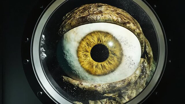 Terrifying Colossal Eye Revealed Outside Deep-Sea Submersible Porthole - AI Generated