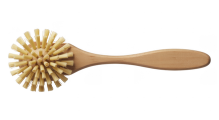 Bamboo brush with natural bristles and wooden handle isolated on a transparent background