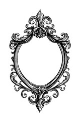 Intricate oval-shaped ornate frame featuring baroque-style floral embellishments, perfect for vintage designs, art, or decorative purposes.
